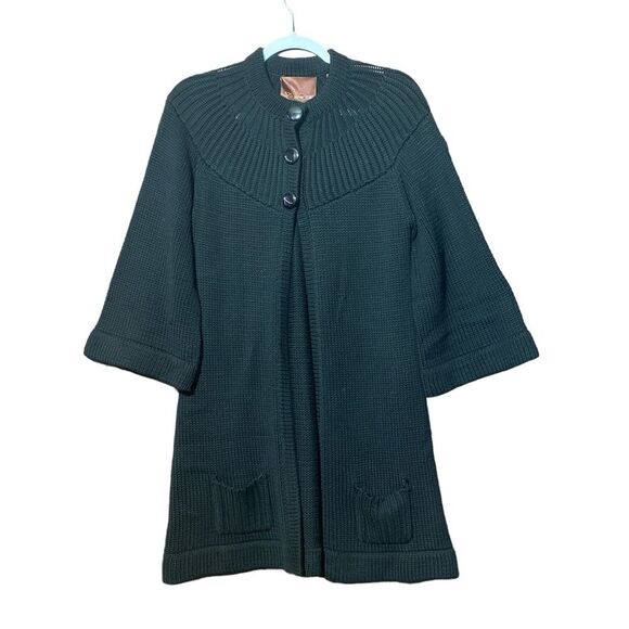 525 america Black Knit 3/4 Sleeve Knit Cardigan With Buttons Size Large - Picture 1 of 16